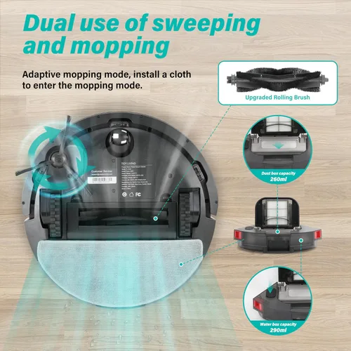 Miniatura 7 de Robot aspirador y trapeador combinado, 4000 pa automático con tanque de agua y cubo de basura, robot de aspiradora inteligente de carga automática