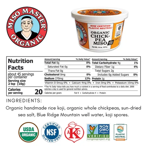 Miniatura 2 de Miso Master Miso orgánico de garbanzos, sin soja, sin gluten, orgánico, sin OMG, vegano, kosher, pasta de miso blanca vegana, tubo de 16 onzas