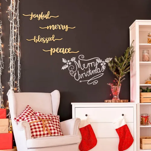 Miniatura 6 de 12 piezas de letras de madera para decoración de mesa de Navidad, letreros de madera rústicos con texto "Thankful Blessed Merry Joyful Peace