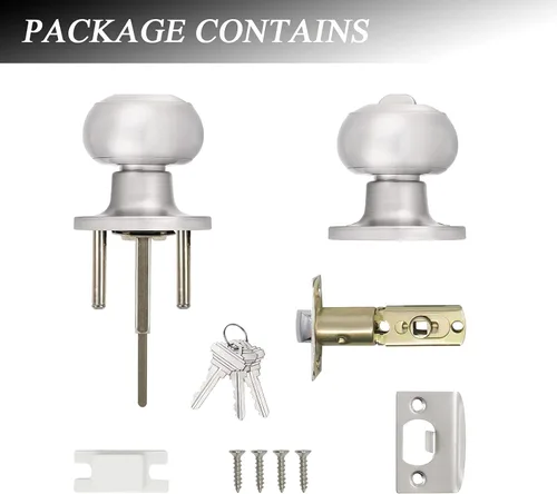 Miniatura 7 de Probrico - Paquete de 3 perillas redondas de níquel satinado para puerta de entrada, con llaves iguales, puerta exterior e interior, delantera