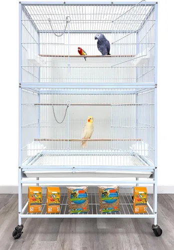 Miniatura 13 de Jaula de vuelo de loro de hierro forjado duradera de lujo para puerta delantera, puertas laterales de anidación laterales, parte inferior acrílica
