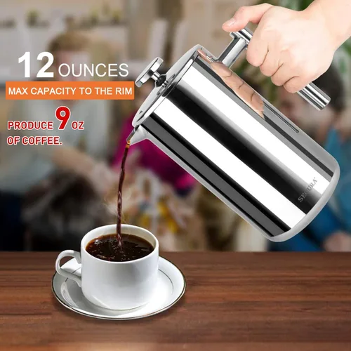 Miniatura 6 de Secura - Cafetera de prensa francesa de acero inoxidable 304 con 2 filtros adicionales Plateado