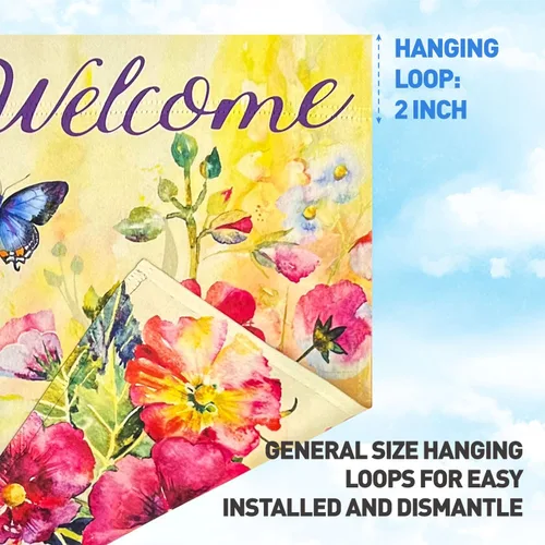 Miniatura 7 de Bandera de jardín con flores de mariposa, opaca de doble cara de 12 x 18 pulgadas, banderas verticales de bienvenida para todas las estaciones