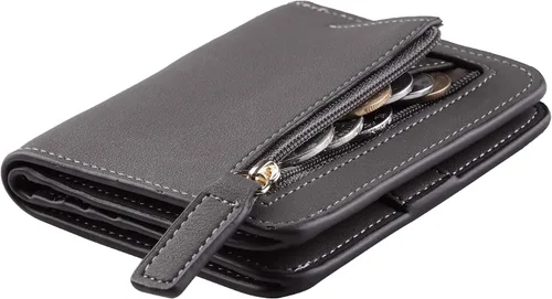 Miniatura 31 de Toughergun Cartera pequeña de cuero delgada para mujer con protección RFID, mini monedero bifold compacto con ventana de identificación transparente