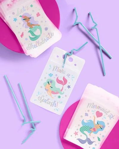 Miniatura 5 de xo, Fetti Bolsas de bebidas de sirena – 16 unidades Suministros de fiesta de cumpleaños de sirena, baby shower Mermazing, recuerdos de fiesta