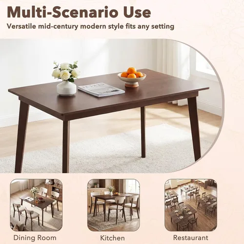 Miniatura 6 de Giantex Mesa de comedor para 4, mesa de cocina rectangular de madera de 48 pulgadas con patas de madera de goma maciza, mesa de comedor moderna