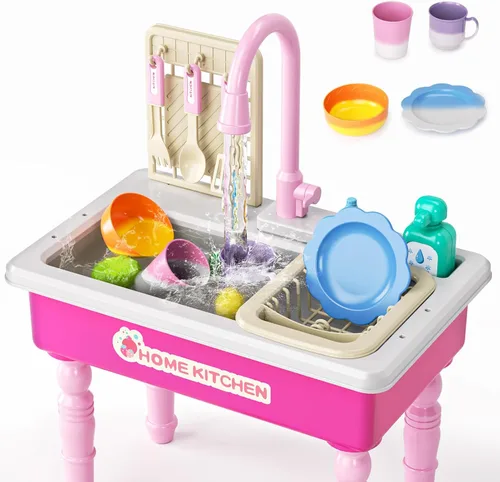 Miniatura 9 de Doloowee - Juguetes de fregadero de cocina con cambio de color, juguete de lavavajillas eléctrico para jugar con agua corriente para niños de 3 a 5