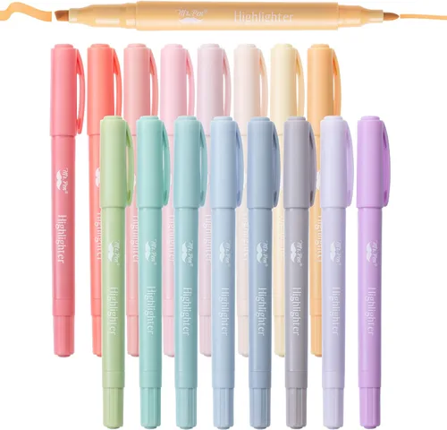 Mr. Pen - Resaltadores de doble punta, paquete de 16, fino y cincel, bonitos resaltadores de colores surtidos, marcadores de doble punta Colores
