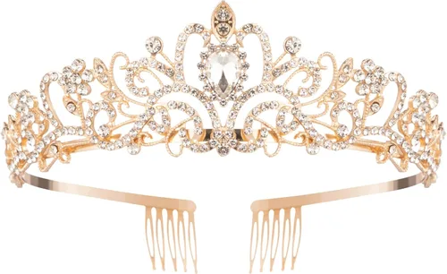 Miniatura 9 de Coronas de tiara de cristal para mujeres y niñas, corona elegante de princesa con peines, diademas para mujeres, nupcial, boda, baile de graduación