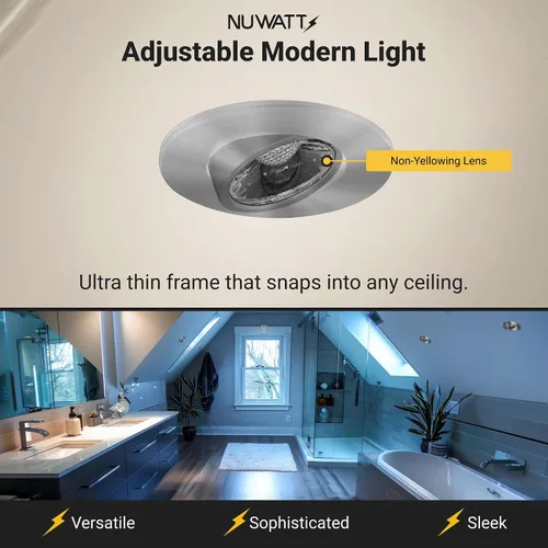 Miniatura 9 de NUWATT Foco empotrable con cardán LED de 3 pulgadas, paquete de 4, luz LED todo en 1 sin lata con 5 interruptores de color CCT 2700K - 5000K, 8W