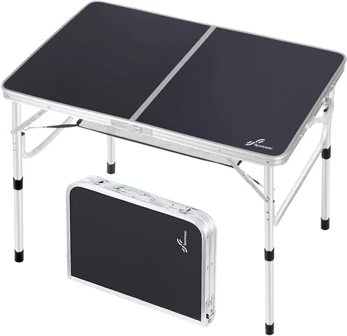 Miniatura 13 de Sportneer Mesa de campamento: Mesa plegable pequeña de altura ajustable de 35.4 pulgadas de largo x 23.6 pulgadas de ancho con 2 capas de malla