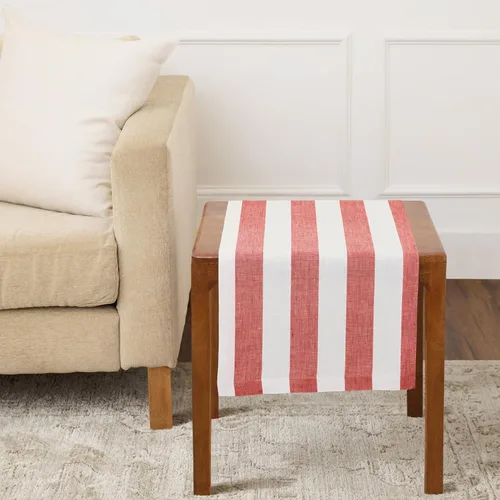 Solino Home Camino de mesa de lino de 36 pulgadas, rayas cabaña, 100% lino puro, camino de mesa pequeño rojo y blanco, 14 x 36 pulgadas, ideal para