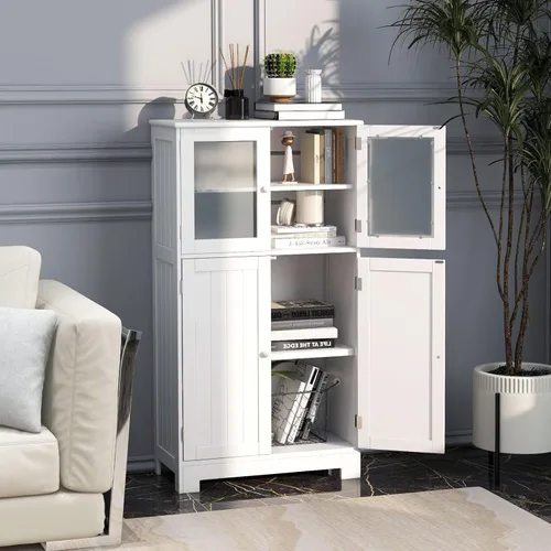 Miniatura 2 de COSTWAY Armario de almacenamiento de baño, armario organizador de almacenamiento de lino de madera con puertas y estante ajustable, armario de piso