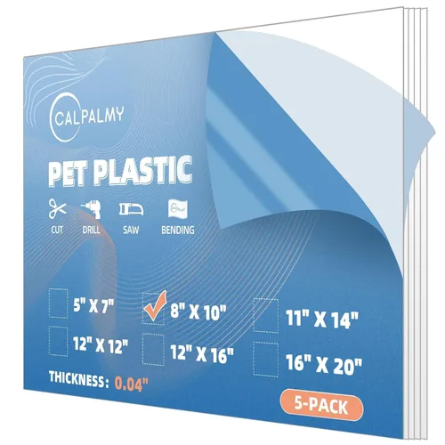 Miniatura 20 de Paquete de 10 paneles de plástico PET de 5 x 7 pulgadas / plexiglás de 0.04 pulgadas, alternativa de vidrio irrompible, ligera y asequible. Uso