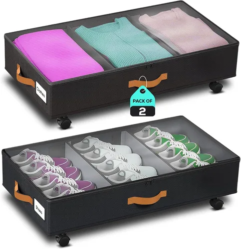 Miniatura 10 de Almacenamiento debajo de la cama con ruedas, paquete de 2 (36L cada uno), organizador de almacenamiento de perfil bajo con ventana transparente, Gris