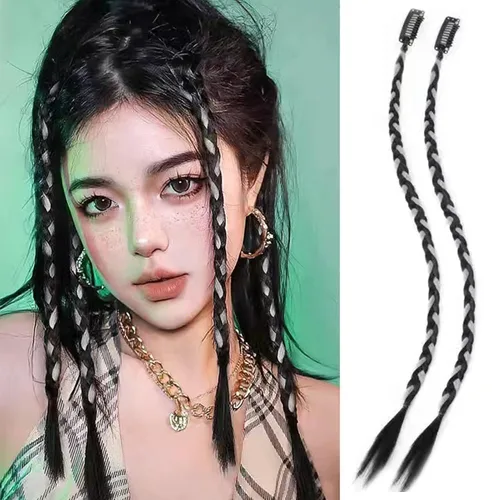 Miniatura 3 de NICENEEDED 6 extensiones de cabello trenzado con clip, 18 pulgadas, trenzas laterales frontales, extensiones de cabello largo, cabello sintético