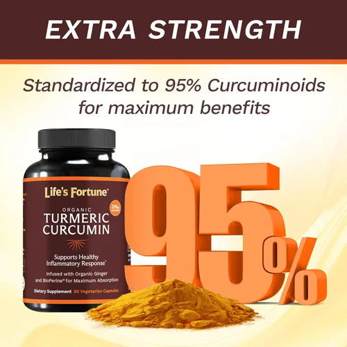 Miniatura 4 de Life's Fortune Curcumina de cúrcuma orgánica con pimienta negra y jengibre, absorción mejorada, suplemento extra fuerte, apoyo articular e