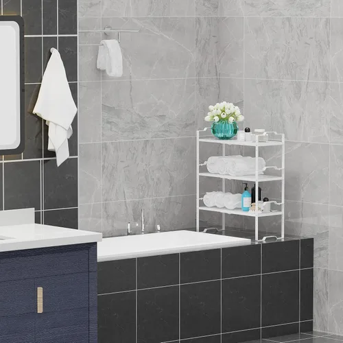 Miniatura 4 de Jojocross Estante expandible para organizador de gabinete, ajustable, apilable, especiero en cocina y baño, 2 paquetes/blanco, mediano