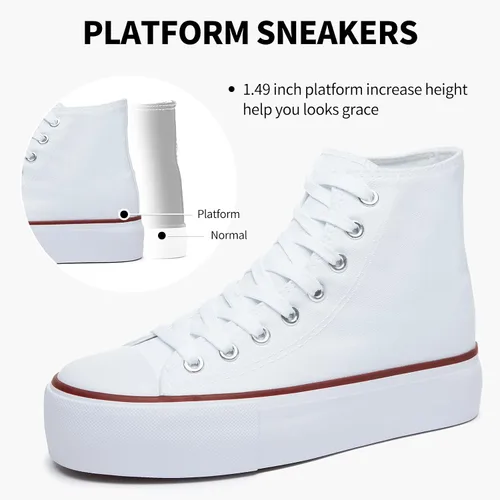 Miniatura 2 de SERNIAL Zapatos deportivos de plataforma blanca para mujer, zapatos de lona de moda para mujer