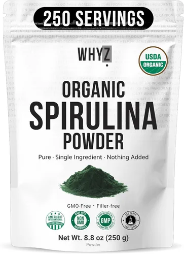 WHYZ Polvo de espirulina orgánica, 8.82 oz, suplemento de espirulina rico en proteínas, superalimento orgánico para apoyo inmunológico, polvo de
