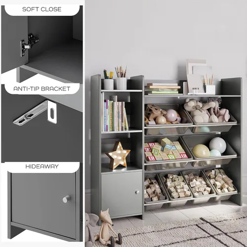 Miniatura 6 de Sturdis Organizador de almacenamiento de juguetes con estantería, estantería de organización de sala de juegos para niños con contenedores de Gris