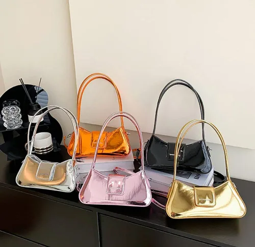Miniatura 8 de Bolso de noche para mujer, bolso de mano Y2k, plateado brillante, bolso de mano, bolso de fiesta, lindo bolso metálico