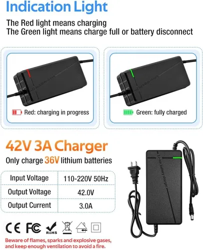 Miniatura 6 de La velocidad de carga del cargador de 42V 3A/5A es 100% más rápida que 1.5A y 50% más rápida que 2A, 6 enchufes adecuados para varias