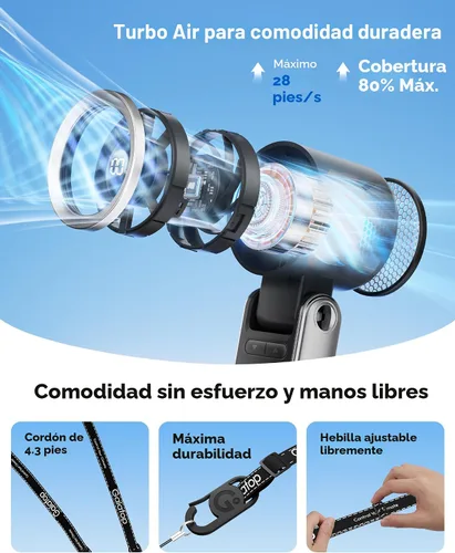 Miniatura 8 de Gaiatop Ventilador turbo portátil de mano, 21 horas de refrigeración, ventiladores de mano 4 en 1 plegables de 180°, mini ventiladores personales