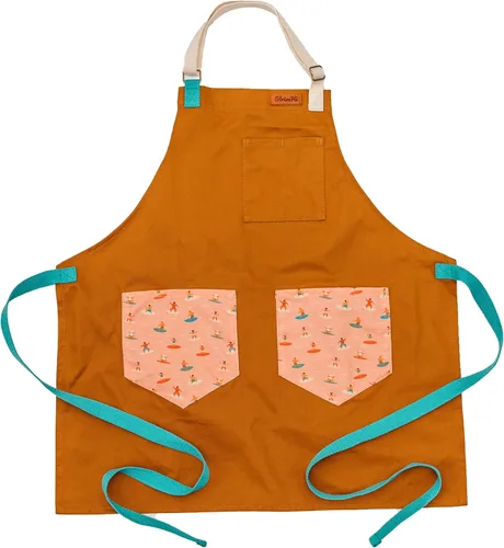 Miniatura 10 de Delantal Surfer Kids Delantal de lona inspirado en el océano para cocinar Delantal de algodón duradero para niños con correas Pintura