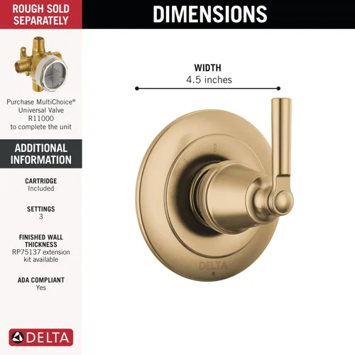 Miniatura 2 de Delta Faucet Saylor Gold - Kit de moldura desviadora de mango de ducha de 3 ajustes, kit de ajuste de válvula de desviador, kit de desviador