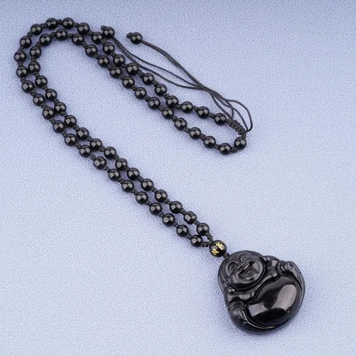 Miniatura 3 de Collar de obsidiana negra con dije de protección de amuleto de la suerte con cadena de cuentas extendida, piedra de cristal curativa, collares