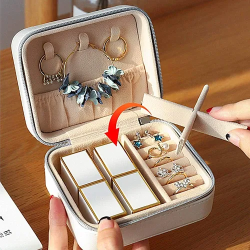 Miniatura 4 de NuAngela Joyero pequeño organizador de bolsas de joyería de viaje de piel sintética, soporte portátil para mujeres, collares, aretes, anillos
