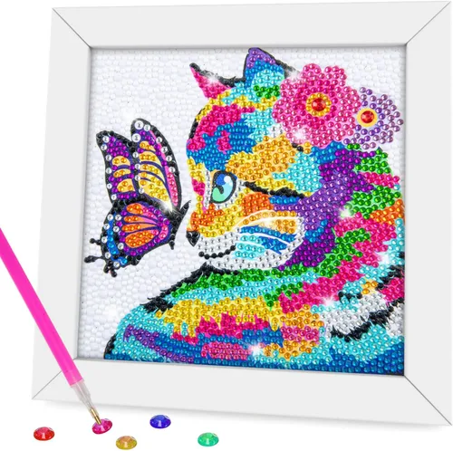 QEUOYSS Kit de arte de diamantes para niños con marco de madera, arte y manualidades para niños de 6 a 8 a 10 a 12 años, fácil de hacer tú mismo,