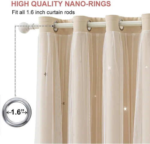 Miniatura 2 de Cortinas opacas con recortes de estrellas para dormitorio de niñas y niños, cortina de doble capa con aislamiento térmico y superposición