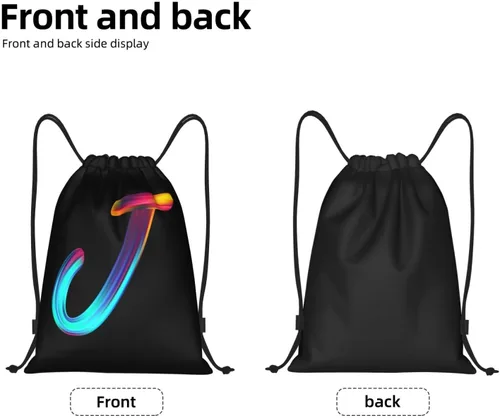 Miniatura 4 de Bolsas con cordón inicial con cordón para deportes, gimnasio, viajes, natación, playa, campamento, arco iris, letra J