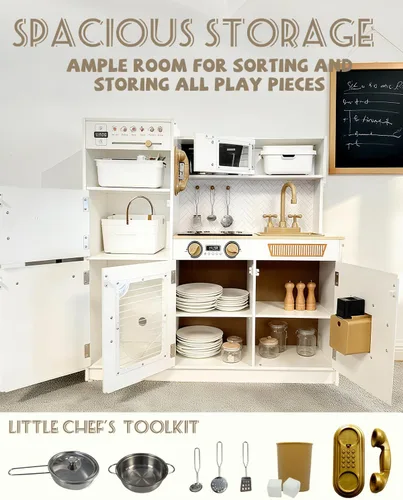 Miniatura 6 de YUG Set de Cocina de Juguete para Niños con Luces y Sonidos Reales, Juego de Cocina para Niños Pequeños que Incluye Estufa, Horno, Lavavajillas