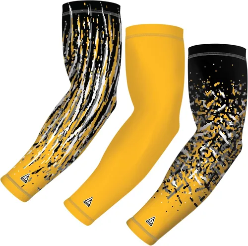 B-Driven Sports Mangas de compresión | Mangas de brazo UV para hombres, mujeres y jóvenes | Protección solar deportiva | 3 unidades Amarillo