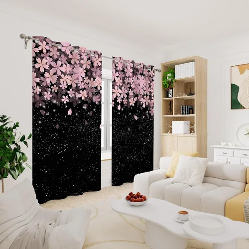 Miniatura 8 de Renaiss Pink Cherry Patels - Cortinas opacas con aislamiento térmico de flores de cerezo japonés, cortinas de ventana de dormitorio con estampado