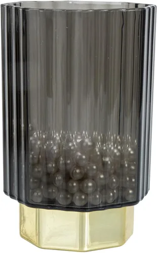 Soporte para brochas de maquillaje y vaso para lápices, cristal gris vintage nórdico con borde dorado, organizador de cosméticos para tocador y