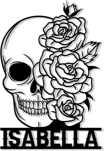 Miniatura 16 de Letrero de metal personalizado con calavera, letrero colgante de calavera para porche al aire libre, valla de pared con nombre personalizado, patio