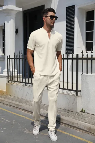 Miniatura 27 de FZNHQL Conjunto deportivo de moda para hombre, 2 piezas, casual, atlético, para correr, manga corta/larga, conjunto para hombre