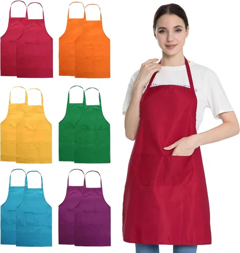Miniatura 9 de Delantal con babero negro para mujeres, hombres, adultos, chef, paquete de 12 delantales de cocina a granel con bolsillos para cocinar, hornear