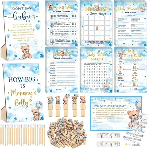 Miniatura 12 de Funnymoom 426 Piezas Juego de Juegos para Baby Shower de Papel Kraft - 8 Juegos, Incluye Bingo de Baby Shower, El Precio Correcto, Adivina Quién