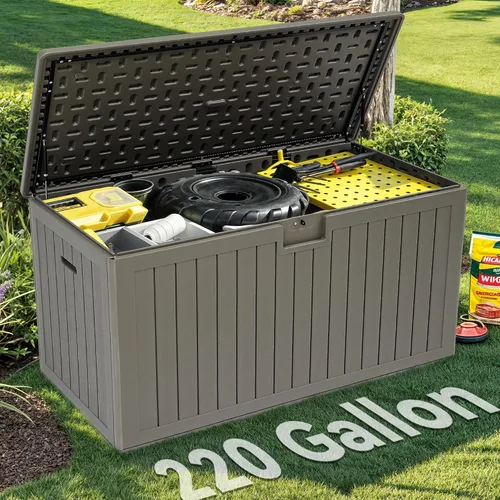 Miniatura 33 de YITAHOME Caja grande de resina de 100 galones, cajas de almacenamiento al aire libre para muebles de patio, cojines de exterior, herramientas