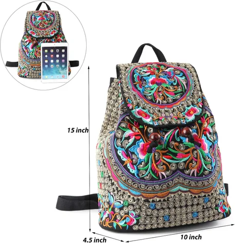 Miniatura 4 de Goodhan - Mochila de viaje para mujer, diseño clásico de bordado étnico