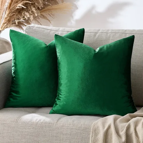 Miniatura 6 de GIGIZAZA Fundas de Almohada Decorativas de Tiro 20 x 20, Juego de 2 Fundas de Almohada Suaves Verde Bosque de Terciopelo, Decoración de Navidad