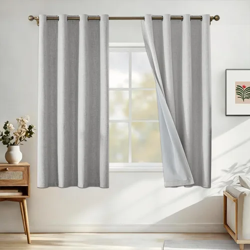 Miniatura 44 de Cortinas de lino 100% opacas para dormitorio, cortinas opacas de 45 pulgadas de largo, cortinas de oscurecimiento de habitación para sala de estar