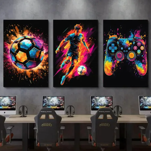 Miniatura 6 de BGFCE Arte de Lienzo de Pared para Gaming, Pinturas de Arte de Controlador de Juego con Salpicaduras de Tinta de Color, Pósteres para Estética