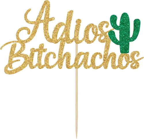 Miniatura 2 de Decoración para pastel de Adios Bitchachos con purpurina dorada, fiesta, despedida, reubicación, ruptura, graduación, jubilación, decoración