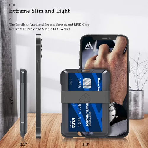 Miniatura 2 de MURADIN Cartera de aluminio para identificación Cartera de metal RFID Estuche minimalista para tarjetas para hombre
